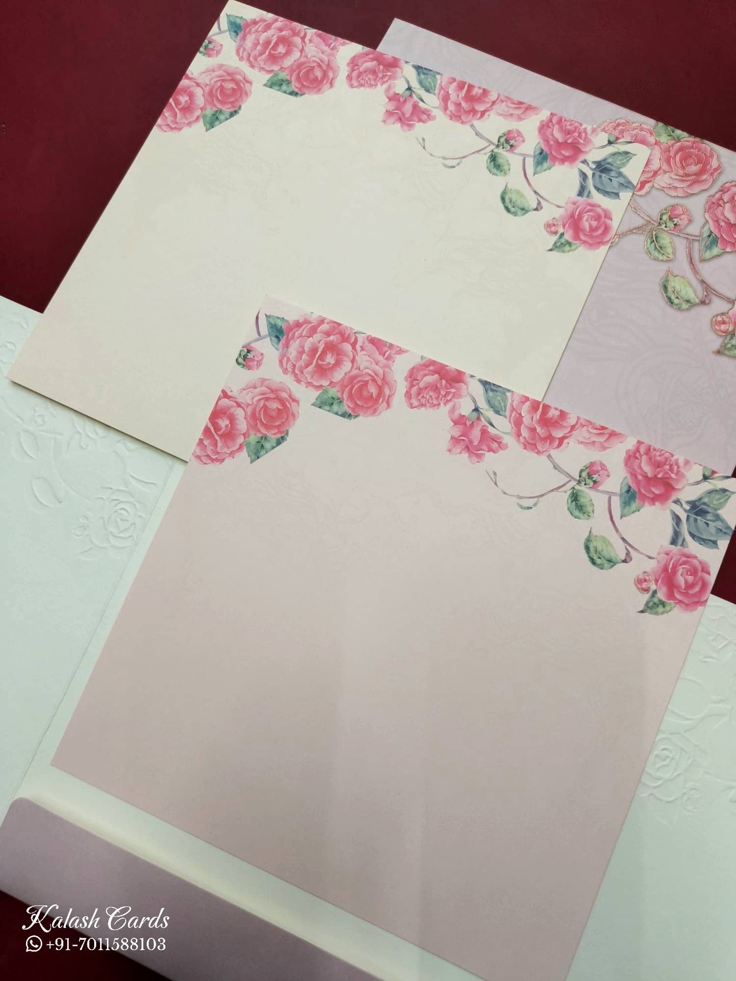 KLB735 Rose Floral Design Brown Color Double Door Style Semi Box Wedding Card (2 Page & Couple Initial Acrylic)