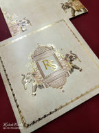 KLB737 Elephant Design Creme Color Semi Box Wedding Card (2 Page & Couple Initial Acrylic)