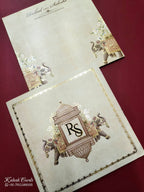 KLB737 Elephant Design Creme Color Semi Box Wedding Card (2 Page & Couple Initial Acrylic)