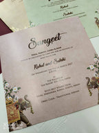 KLB737 Elephant Design Creme Color Semi Box Wedding Card (2 Page & Couple Initial Acrylic)