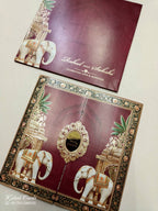 KLB738 Elephant Design Maroon Color Double Door Style Semi Box Wedding Card (2 Page & Couple Name Acrylic)