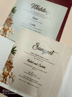 KLB738 Elephant Design Maroon Color Double Door Style Semi Box Wedding Card (2 Page & Couple Name Acrylic)