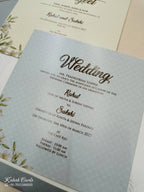 KLB740 Floral Design Blue Color Double Door Style Semi Box Wedding Card (2 Page & Couple Name Acrylic)