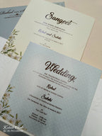 KLB740 Floral Design Blue Color Double Door Style Semi Box Wedding Card (2 Page & Couple Name Acrylic)