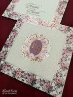KLB742 Rose Floral Design Creme Color Semi Box Wedding Card (2 Page & Couple Initial Acrylic)