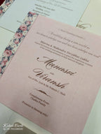 KLB742 Rose Floral Design Creme Color Semi Box Wedding Card (2 Page & Couple Initial Acrylic)