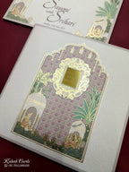 KLB743 Raja Rani Royal Fort Design Creme Color Semi Box Wedding Card (2 Page & Couple Name Acrylic)