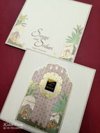 KLB743 Raja Rani Royal Fort Design Creme Color Semi Box Wedding Card (2 Page & Couple Name Acrylic)