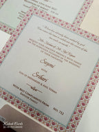 KLB743 Raja Rani Royal Fort Design Creme Color Semi Box Wedding Card (2 Page & Couple Name Acrylic)