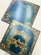 KLB744 Floral Design Blue Color Embossed Semi Box Wedding Card (2 Page & Couple Name Acrylic)