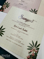 KLB744 Floral Design Blue Color Embossed Semi Box Wedding Card (2 Page & Couple Name Acrylic)