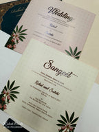 KLB744 Floral Design Blue Color Embossed Semi Box Wedding Card (2 Page & Couple Name Acrylic)