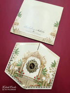 KLB745 Royal Fort Design Creme Color Double Door Style Semi Box Wedding Card (2 Page & Couple Initial Acrylic)