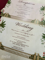KLB745 Royal Fort Design Creme Color Double Door Style Semi Box Wedding Card (2 Page & Couple Initial Acrylic)