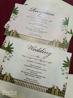 KLB745 Royal Fort Design Creme Color Double Door Style Semi Box Wedding Card (2 Page & Couple Initial Acrylic)