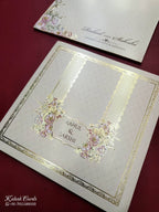 KLB748 Rose Floral Design Creme Color Embossed Semi Box Wedding Card (2 Page)