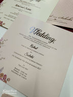 KLB748 Rose Floral Design Creme Color Embossed Semi Box Wedding Card (2 Page)