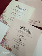 KLB748 Rose Floral Design Creme Color Embossed Semi Box Wedding Card (2 Page)
