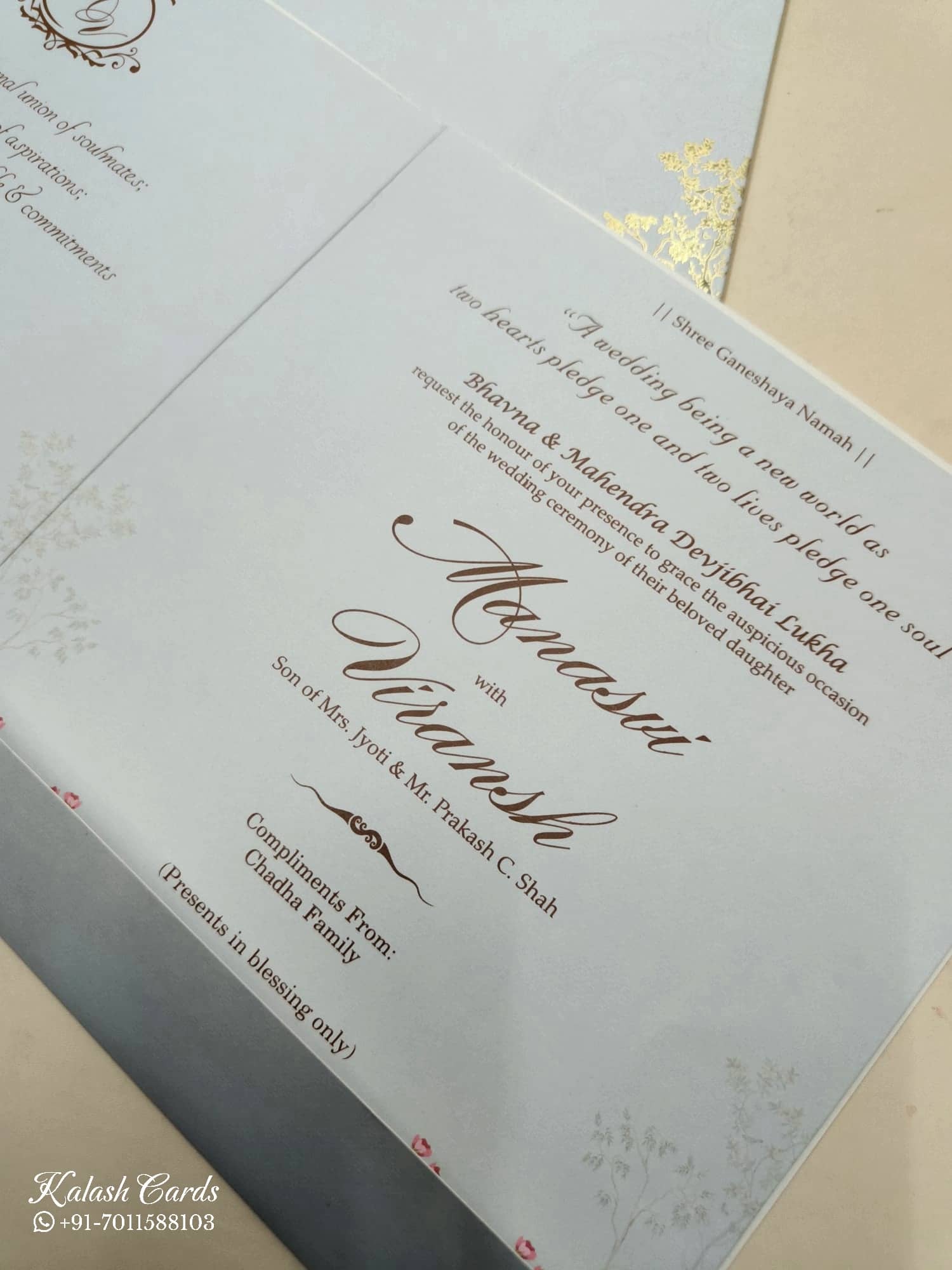 KLB752 Ram Sita Blue Color Semi Box Wedding Card (2 Page & Couple Name Acrylic)