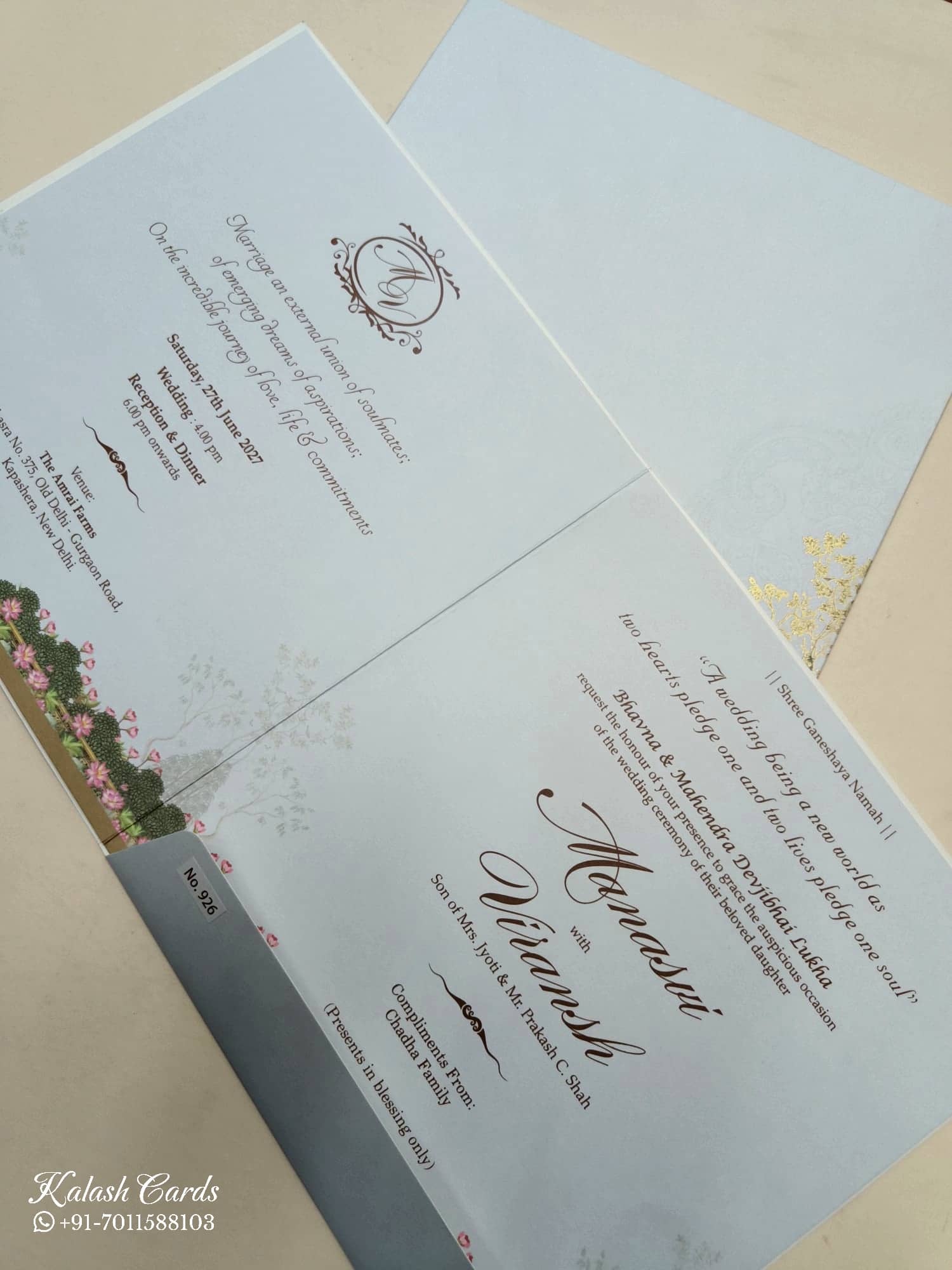 KLB752 Ram Sita Blue Color Semi Box Wedding Card (2 Page & Couple Name Acrylic)