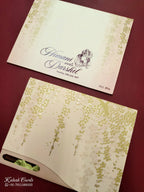 KLB753 Floral Design Creme Color Semi Box Wedding Card (2 Page & Couple Name Acrylic)