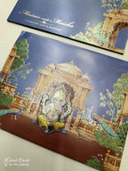 KLB757 Peacock Ganesh Ji Design Blue Color Embossed Semi Box Wedding Card (2 Page)
