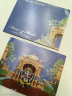 KLB757 Peacock Ganesh Ji Design Blue Color Embossed Semi Box Wedding Card (2 Page)