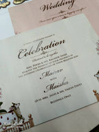 KLB758 Pichwai Design Maroon Color Embossed Semi Box Wedding Card (2 Page)