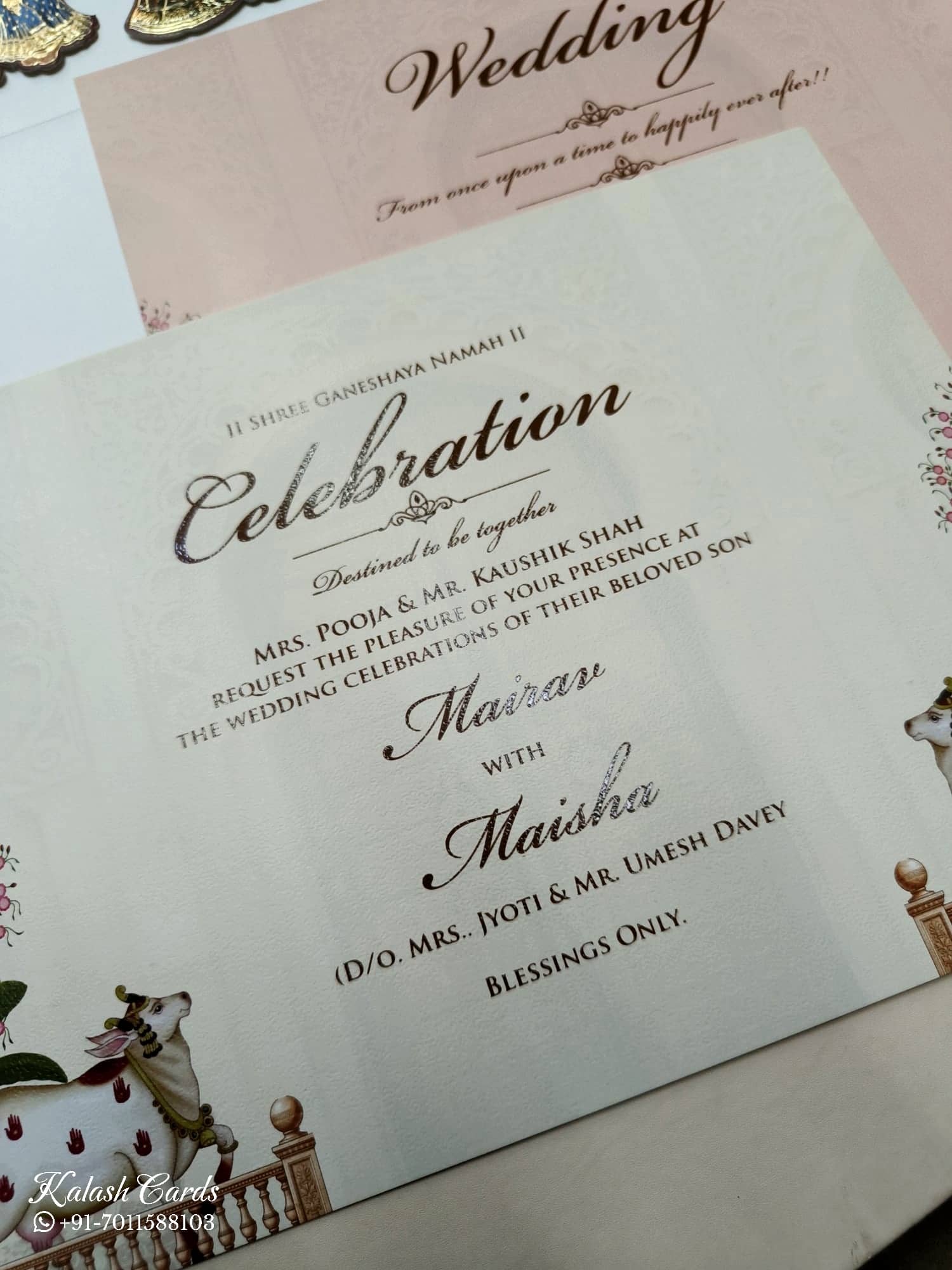 KLB758 Pichwai Design Maroon Color Embossed Semi Box Wedding Card (2 Page)