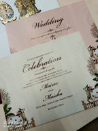 KLB758 Pichwai Design Maroon Color Embossed Semi Box Wedding Card (2 Page)