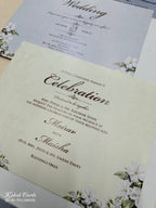KLB759 Floral Design Blue Color Embossed Semi Box Wedding Card (2 Page & Couple Name Acrylic)