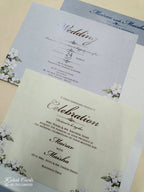 KLB759 Floral Design Blue Color Embossed Semi Box Wedding Card (2 Page & Couple Name Acrylic)