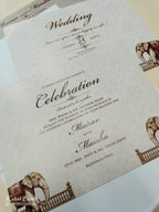 KLB760 Elephant Design Brown Color Embossed Semi Box Wedding Card (2 Page & Couple Initial Acrylic)