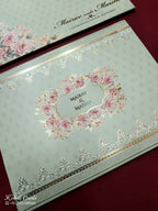 KLB761 Rose Floral Design Green Color Embossed Semi Box Wedding Card (2 Page)