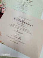 KLB761 Rose Floral Design Green Color Embossed Semi Box Wedding Card (2 Page)