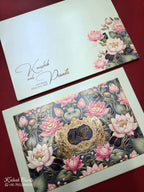 KLB763 Lotus Floral Design Blue Color Embossed Semi Box Wedding Card (2 Page)