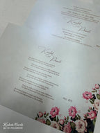 KLB763 Lotus Floral Design Blue Color Embossed Semi Box Wedding Card (2 Page)