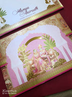 KLB764 Dulha Dulhan Design Pink Color Embossed Semi Box Wedding Card (2 Page)