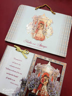 KLB766 Dulha Dulhan Mandap Design Blue Color Laser Cut MDF Thick Wedding Card (2 Page & Couple Name Acrylic)
