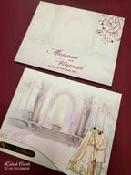 KLB767 Dulha Dulhan Mandap Design Creme Purple Color Semi Box Wedding Card (2 Page & Couple Name Acrylic)