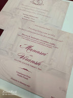 KLB767 Dulha Dulhan Mandap Design Creme Purple Color Semi Box Wedding Card (2 Page & Couple Name Acrylic)