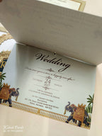 KLB768 Royal Fort Elephant Design Blue Golden Color Laser Cut Semi Box Wedding Card (2 Page & Couple Initial Acrylic)