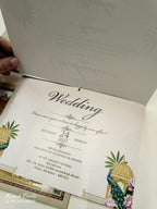 KLB769 Royal Fort Peacock Design Maroon Golden Color Laser Cut Semi Box Wedding Card (2 Page & Couple Name Acrylic)