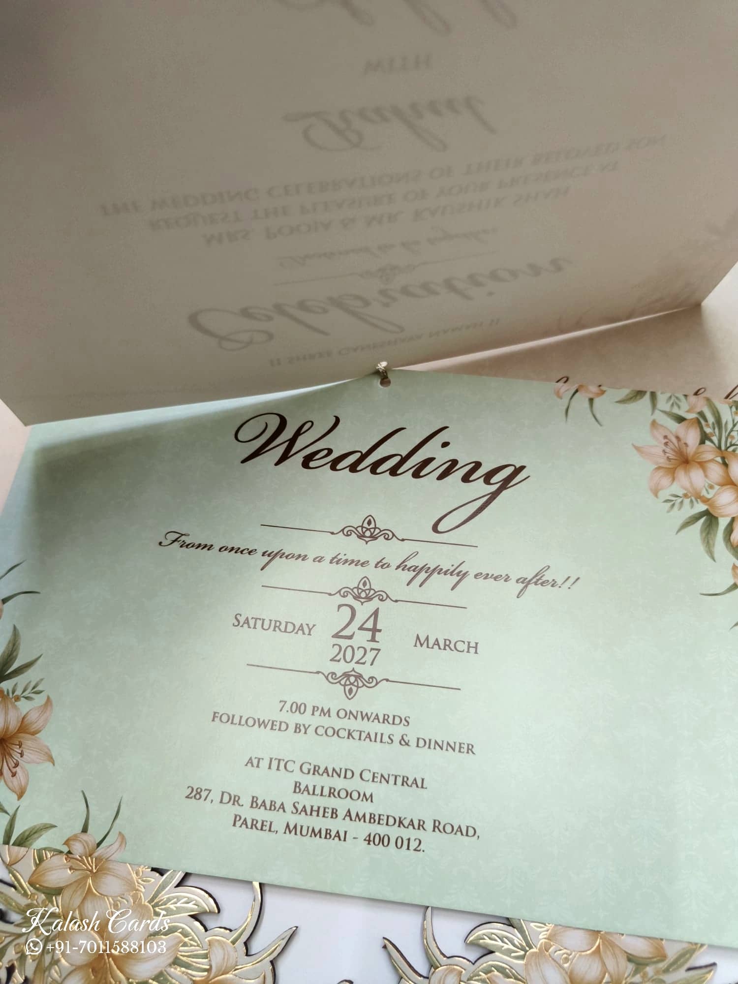 KLB770 Floral Design Grey Color Couple Name Laser Cut Wedding Card (2 Page)
