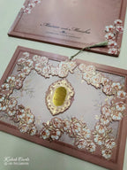 KLB771 Floral Design Pink Color Laser Cut Semi Box Wedding Card (2 Page & Couple Name Acrylic)