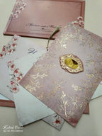 KLB771 Floral Design Pink Color Laser Cut Semi Box Wedding Card (2 Page & Couple Name Acrylic)