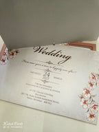 KLB771 Floral Design Pink Color Laser Cut Semi Box Wedding Card (2 Page & Couple Name Acrylic)