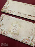 KLB773 Floral Design Pink Color Embossed Semi Box Wedding Card (2 Page)