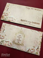 KLB773 Floral Design Pink Color Embossed Semi Box Wedding Card (2 Page)
