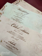 KLB773 Floral Design Pink Color Embossed Semi Box Wedding Card (2 Page)